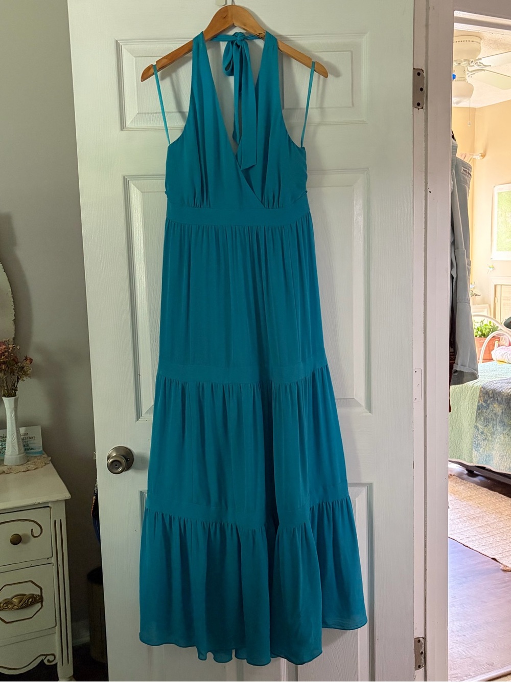 Talbots Teal Halter-Tie Tiered Maxi Dress